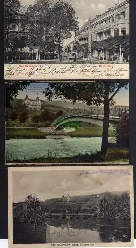 128698 3 Ansichtskarte Bad Neuenahr 1910 Hotel Flora Brücke Johannesberg 1927 Kaiser Wilh