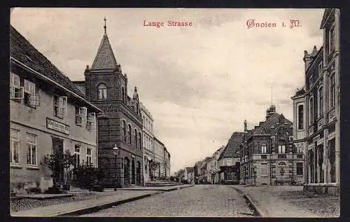 81813 AK Gnoien Lange Strasse Gasthof Mecklenburger Hof 1913 Bahnpost  Teterow