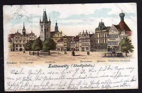 81865 AK Litomerice Leitmeritz Litho 1905 Stadtplatz Kelchturm Rolandsäule