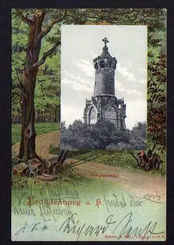 82004 AK Brandenburg H. 1905 Litho Kriegerdenkmal Passepartout