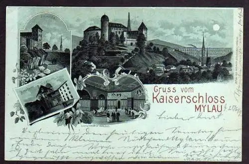 82071 AK Kaiserschloss Mylau 1899 Zwinger Gastraum im Schloss Mondscheinkarte