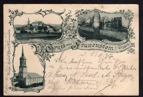 82202 Ansichtskarte Frauenstein Erzgebirge Kirche Ruine 1897