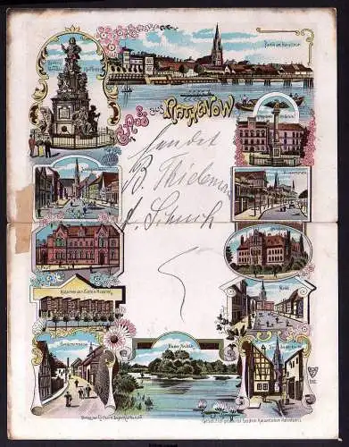 70196 AK Doppel Litho Rathenow 1900 Baderstraße Post