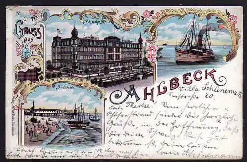 70175 AK Ahlbeck Hotel Ahlbecker Hof Litho 1897 Dampfer