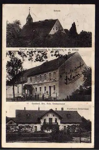 65077 Ansichtskarte Neussen b. Bergern a.d. Elbe Schule Gasthof