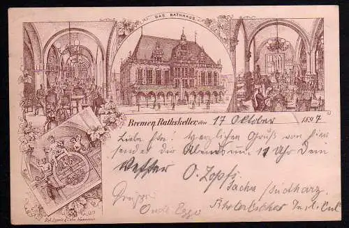 65258 Ansichtskarte Bremen Rathskeller 1897 Austernhandlung Grote