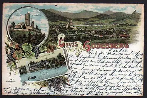 65413 Ansichtskarte Litho Godesberg 1899 Curpark Ruine