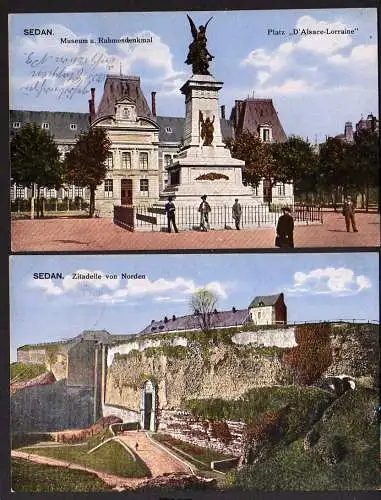 65457 2 Ansichtskarte Sedan 1916 Platz D´Alsace Lorraine Museum