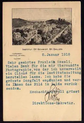 63788 Ansichtskarte Institut Dr. Schmidt St. Gallen 1918