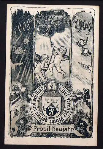 63883 Ansichtskarte Berga 1909 Prosit Neujahr Künstlerkarte
