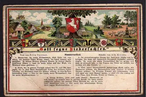 64082 Ansichtskarte Niedersachsen Hannoverlied Wappen ca 1910