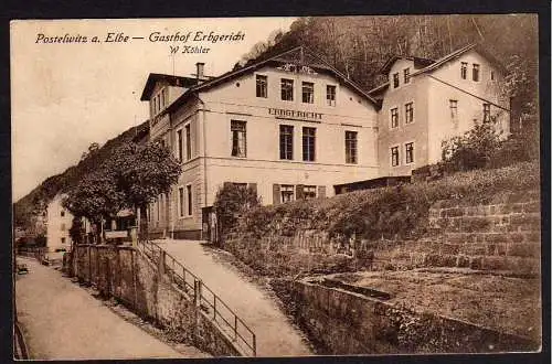 64056 Ansichtskarte Postelwitz Elbe Gasthof Erbgerischt W. Köhler 1928