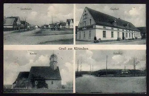 64104 Ansichtskarte Klitzschen Mockrehna Gasthof Bahnhof Kirche Dorfstraße 1938 Landpost