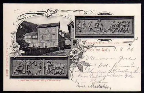 64181 Ansichtskarte Ruhla 1906 Landgrafenschmiede Ankunft des Grafens