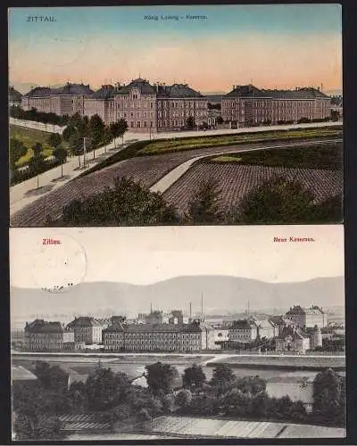 64068 2 Ansichtskarte Zittau 1914 König Ludwig Kaserne Feldpost