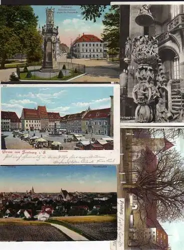 64279 5 Ansichtskarte Freiberg Sachs. Obermarkt 1902 Schwedendenkmal Tulpenkanzel Schloss