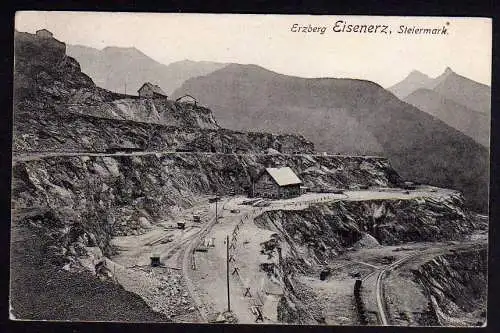 64405 Ansichtskarte Erzberg Eisenerz Steiermark 1906 Bergbau Tageb