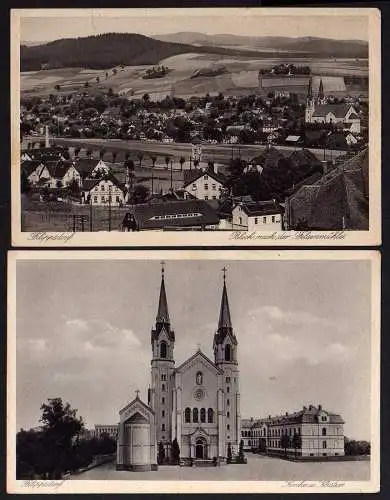 64238 Ansichtskarte 2 Ansichtskarte Filippsdorf Böhmen Felsenmühle Kirche Kloster um 1930