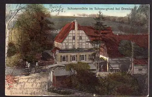 64265 AK Schonermühle Schonergrund bei Dresden 1917