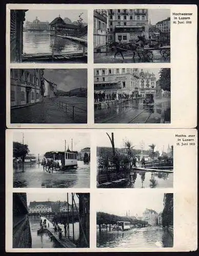 61326 2 Ansichtskarte Luzern Hochwasser 1910 Pferdebahn im Wasser Hotel Schwanen Notstege