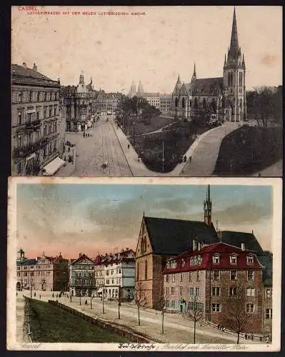 61554 2 AK Kassel Cassel 1915 Lutherstrasse Kirche Renthof Marställer Platz