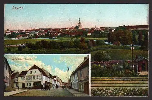 61682 Ansichtskarte Taucha Leipziger Straße Haltepunkt Eisenbahn 1918