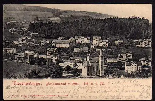 61766 Ansichtskarte Johannisbad v. Süd 1899 Kirche 1901 gelaufen ohne Jahreszahl im Stempel