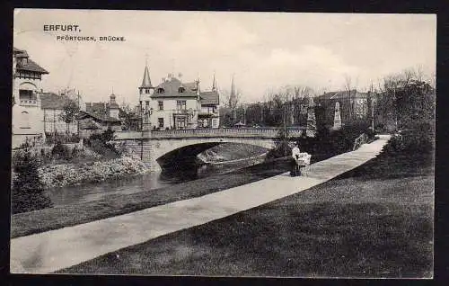 61780 Ansichtskarte Erfurt Pförtchen Brücke Kinderwagen 1910