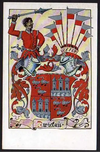 61678 Ansichtskarte Festkarte 800 Jahre Zwickau 1918 das alte Stadtwappen