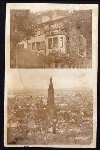 61732 Ansichtskarte Freiburg i. Br. 1931 Fotokarte Villa + Panorama