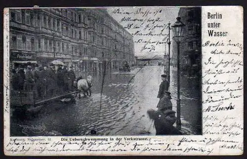 53321 Ansichtskarte Berlin unter Wasser Yorkstraße Hochwasser 1902