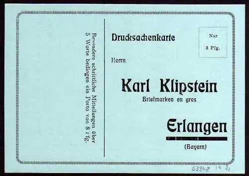 53348 Ansichtskarte Erlangen K. Klipstein Briefmarken Werbe Karte um 1920 Bayern Album