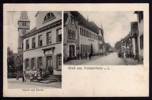 53574 Ansichtskarte Weissenheim am Sand Schule Kirche Straße 1914 Weisenheim