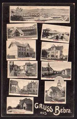 53663 Ansichtskarte Bebra Bahnhof Schule Post Casseler Str. Hotel Feldpost 1915 aus militär