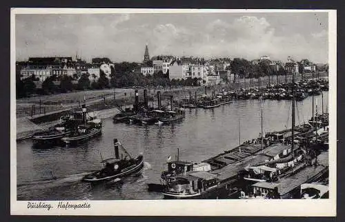 53739 Ansichtskarte Duisburg Hafenpartie 1951