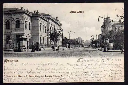 53782 Ansichtskarte Bucuresti Bukarest Liceul lazar 1902