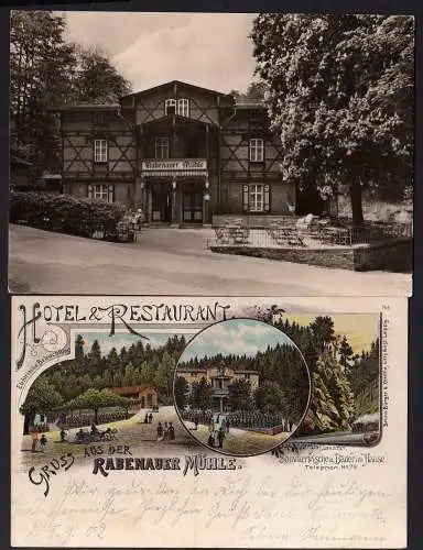 53788 2 Ansichtskarte Rabenau Freital Litho 1902 Hotel Restaurant und 1971