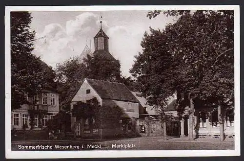49928 Ansichtskarte Wesenberg Mecklenburg Marktplatz Kirche 1936