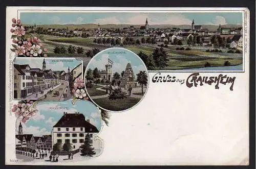 49687 Ansichtskarte Crailsheim Schlossplatz Litho Wilhelmstrasse Wilhelmshöhe um 1900