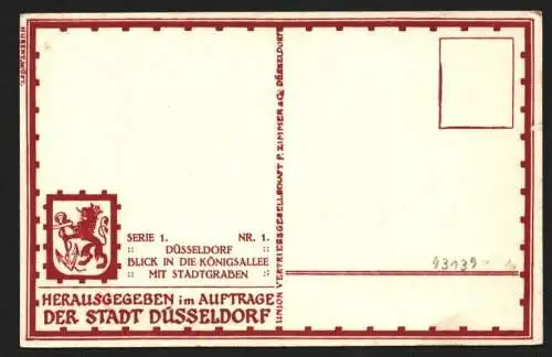 43139 Ansichtskarte Düsseldorf Serie1 Nr. 1 Königsallee Union