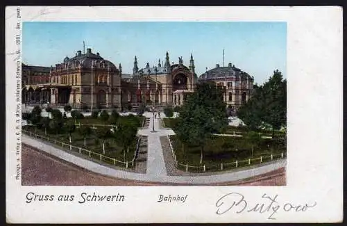 43244 Ansichtskarte Schwerin Bahnhof 1901