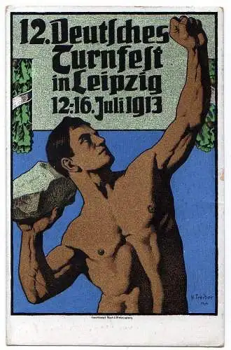 42742 Ansichtskarte Leipzig Turnfest 1913 Nr. 4  SST Vignette Turn