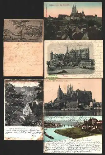 143363 6 AK Meissen Vorläufer 1895 Winkelkrug 1906 Panorama Albrechtsburg Dom