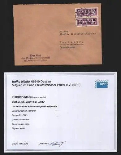 B13997 DDR ZKD Brief 1957 2x10 7020 Wolmirstedt Rat des Kreises an Staatl. Proje