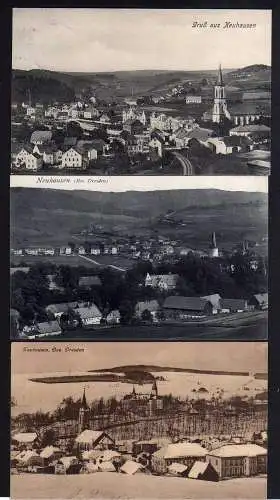 101169 3x Ansichtskarte Neuhausen 1907 Kirche Ort Panorama Winterbild