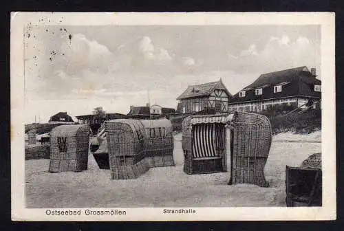100942 Ansichtskarte Grossmöllen Strandhalle Strandkörbe 1925 Köslin