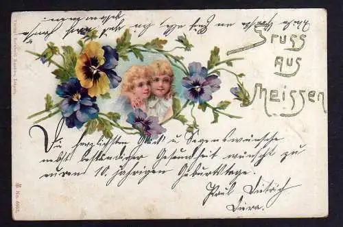 100971 AK Gruss aus Meissen Diera 1902 Blumen Stiefmütterchen