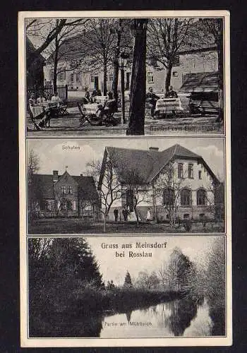 101091 AK Meinsdorf bei Roßlau Gasthof zum Eichenkranz um 1910 Schule Mühlteich
