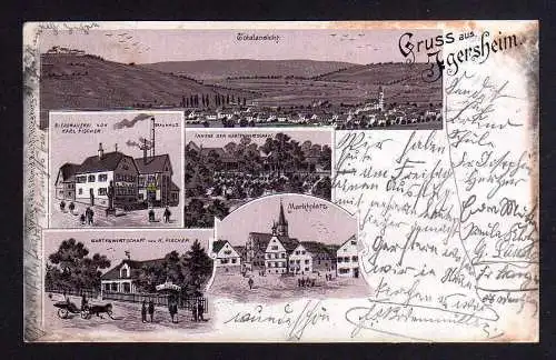 101003 Ansichtskarte Ingersheim Litho 1902 Brauerei Brauhaus Gartenwirtschaft Fischer Markt