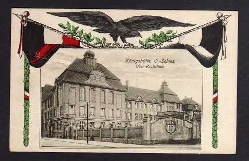 101211 Ansichtskarte Königshütte O.- Schlesien 1921 Ober Realschule Abstimmungs Postkarte